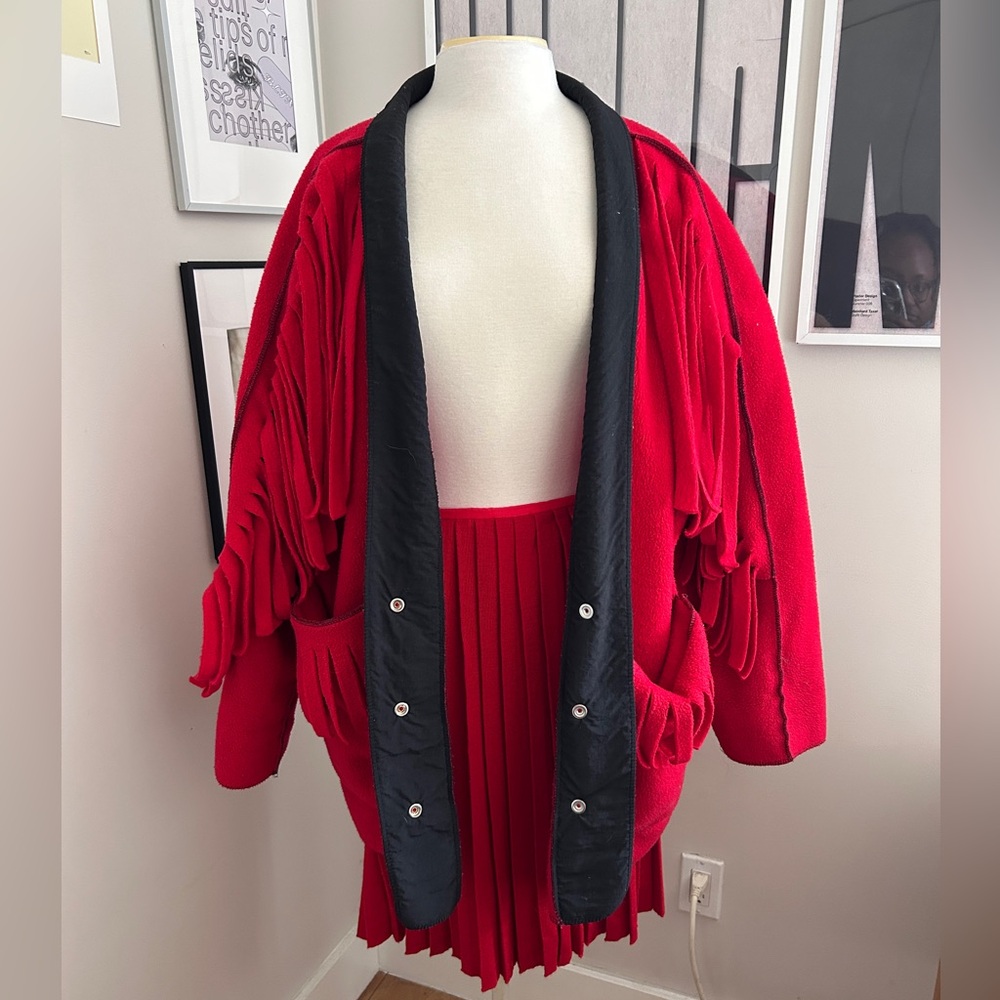 Red and Black Pleated Cardigan